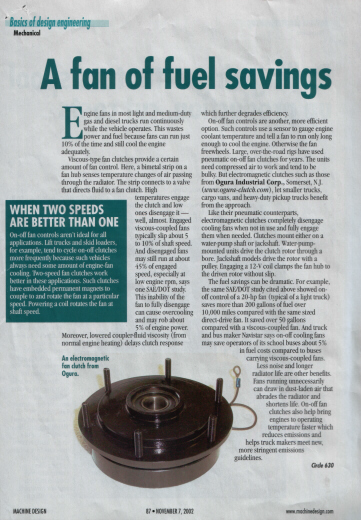 Machine Design:  A Fan of Fuel Savings