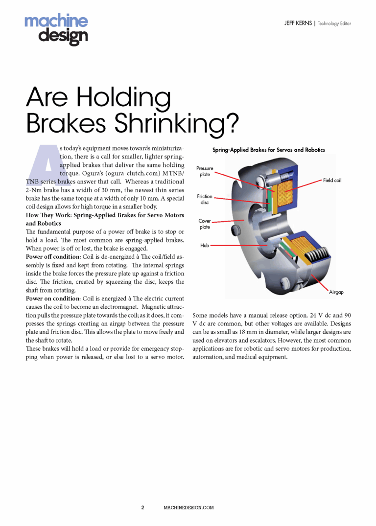 Machine Design: Thinner spring applied brakes