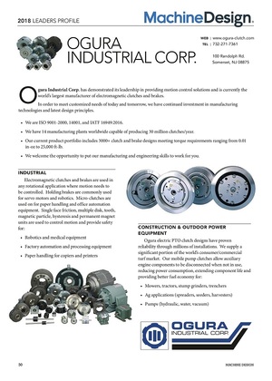 Ogura In Machine Design Leaders Issue